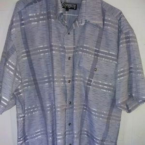 Cowboy Up Vintage Mens Gray shimmer Western Shirt  L Short Sleeve Snap Buttons